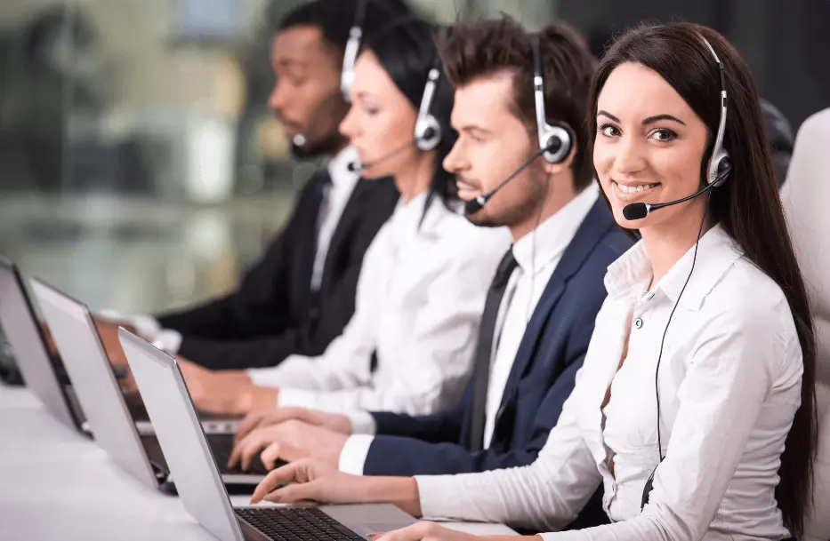 Call center employee smiling